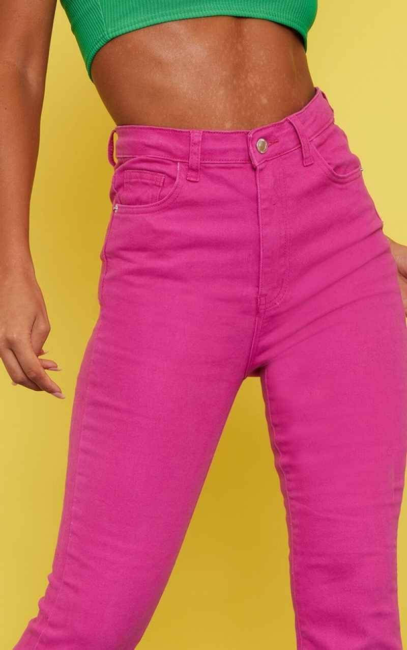 Fuchsia Pretty Little Thing 5 Pocket Stretch Flare Jeans | FTXYPZG-40