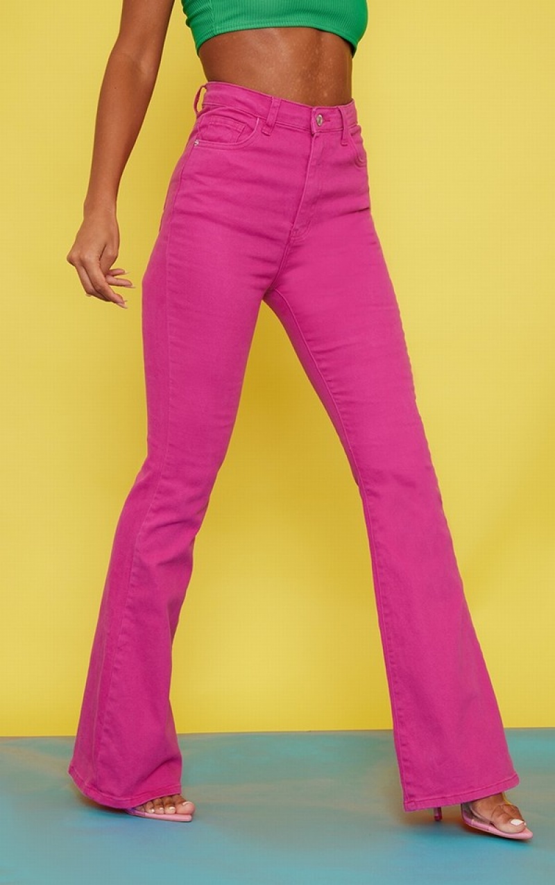 Fuchsia Pretty Little Thing 5 Pocket Stretch Flare Jeans | FTXYPZG-40