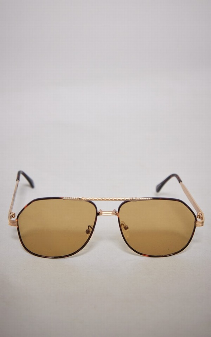 Gold Pretty Little Thing AIRE Cosmos Metal Aviator Sunglasses | UQCTNZE-07