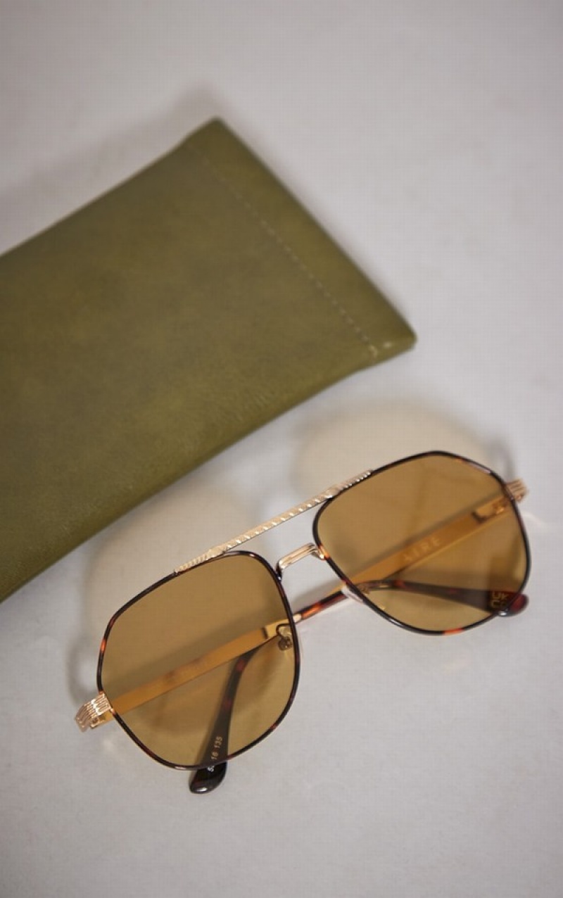 Gold Pretty Little Thing AIRE Cosmos Metal Aviator Sunglasses | UQCTNZE-07