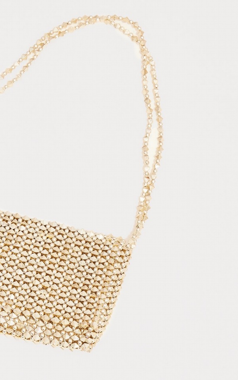 Gold Pretty Little Thing Beaded Shoulder Bags | GARUDBQ-60