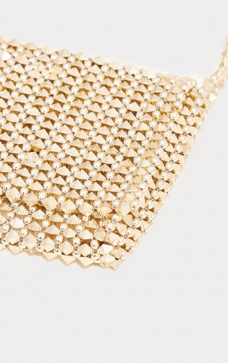 Gold Pretty Little Thing Beaded Shoulder Bags | GARUDBQ-60