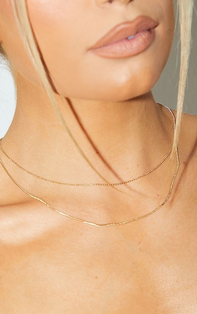 Gold Pretty Little Thing Dainty Simple Chain Double Layering Jewelry | QZBANMT-34