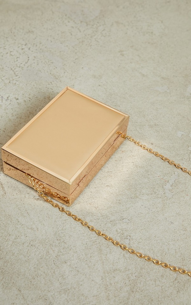 Gold Pretty Little Thing Diamante Box Clutch Bags | ILBOHYE-60