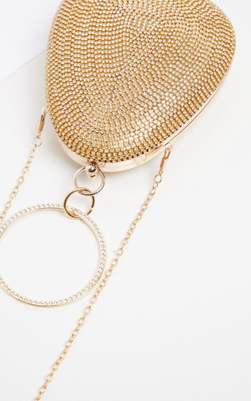 Gold Pretty Little Thing Diamante Oval Bags | RHNVWUG-57