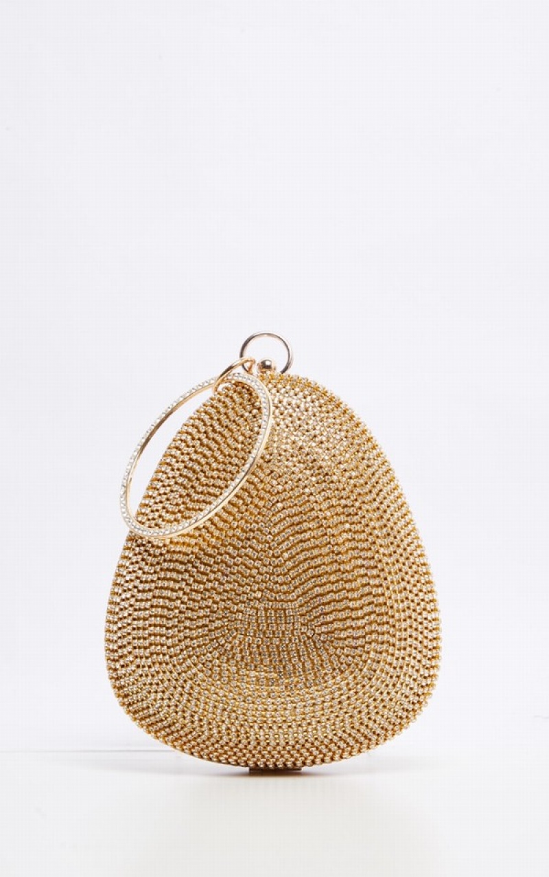 Gold Pretty Little Thing Diamante Oval Bags | RHNVWUG-57