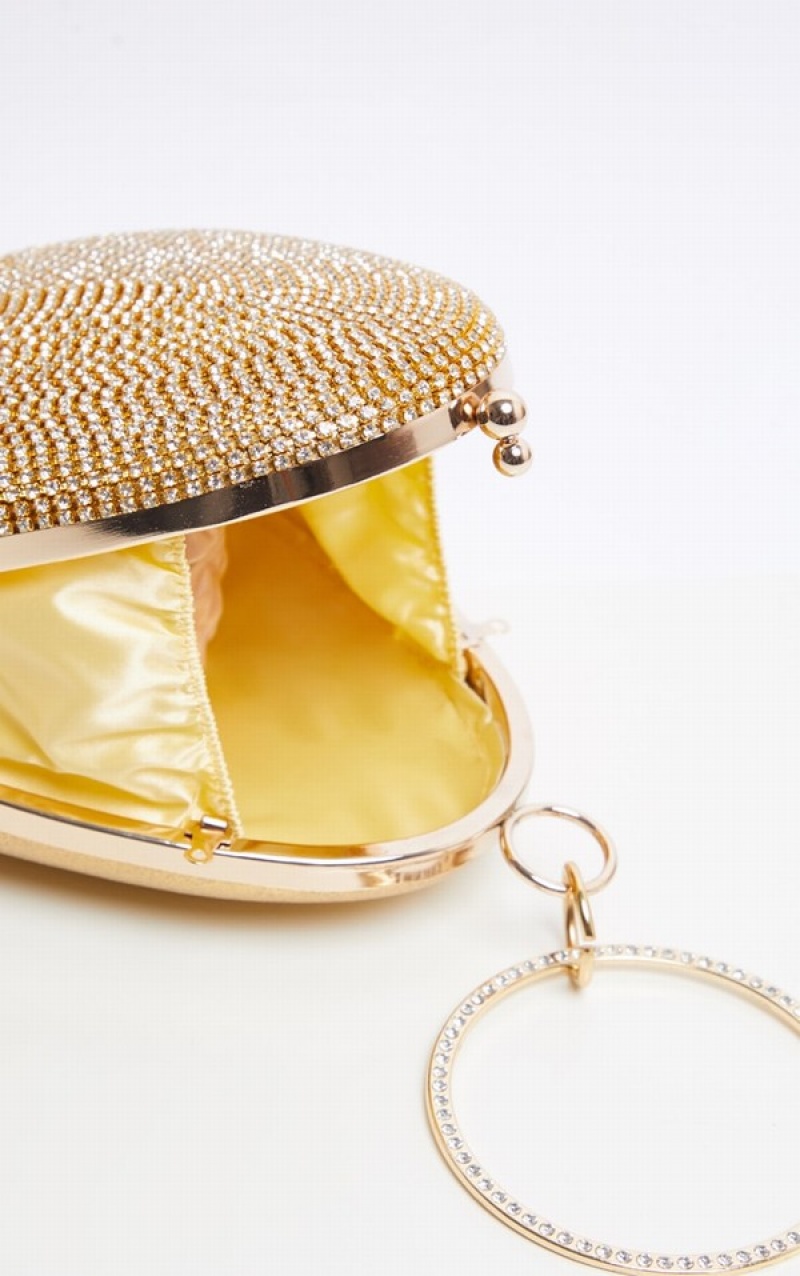 Gold Pretty Little Thing Diamante Oval Bags | RHNVWUG-57