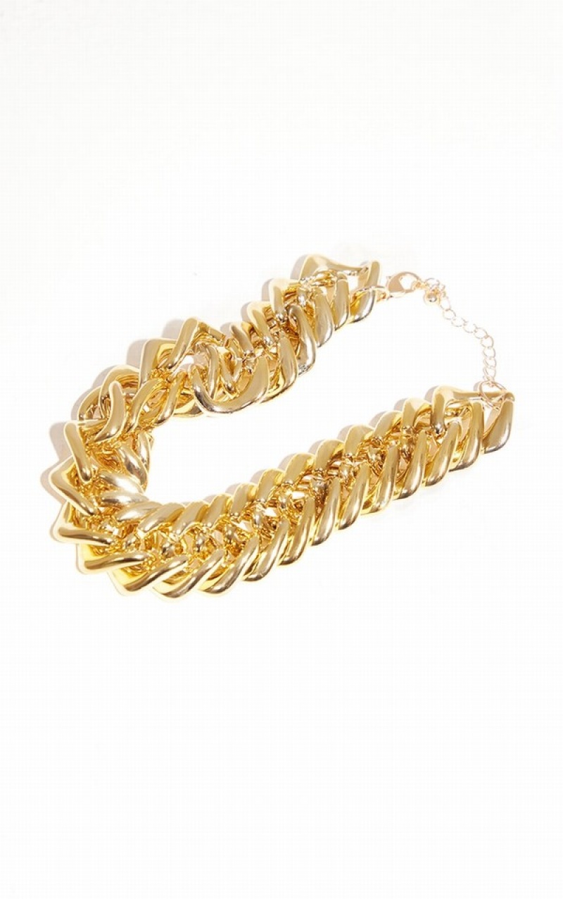 Gold Pretty Little Thing Extra Chunky Chain Detail Jewelry | YMORVWG-58