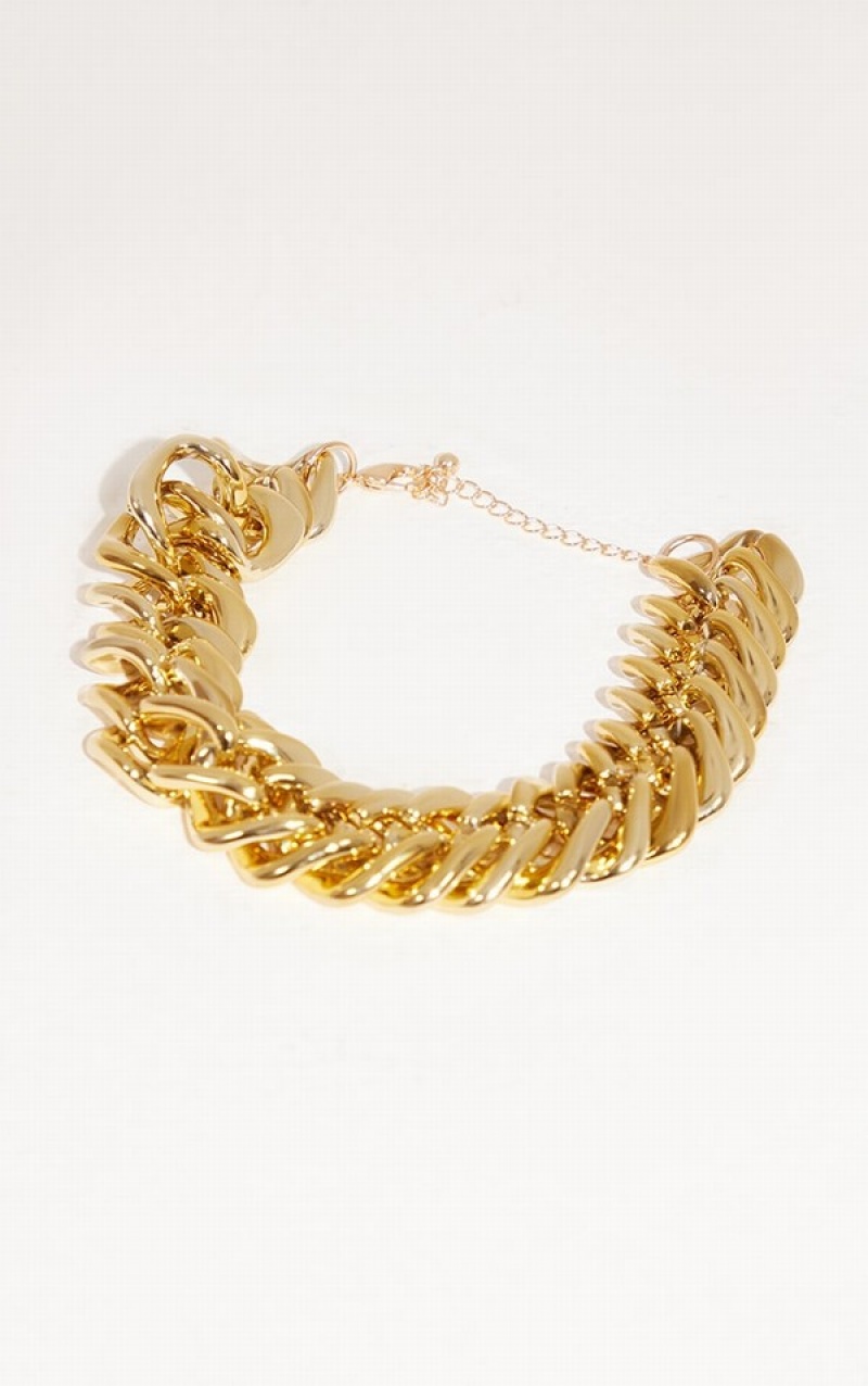 Gold Pretty Little Thing Extra Chunky Chain Detail Jewelry | YMORVWG-58