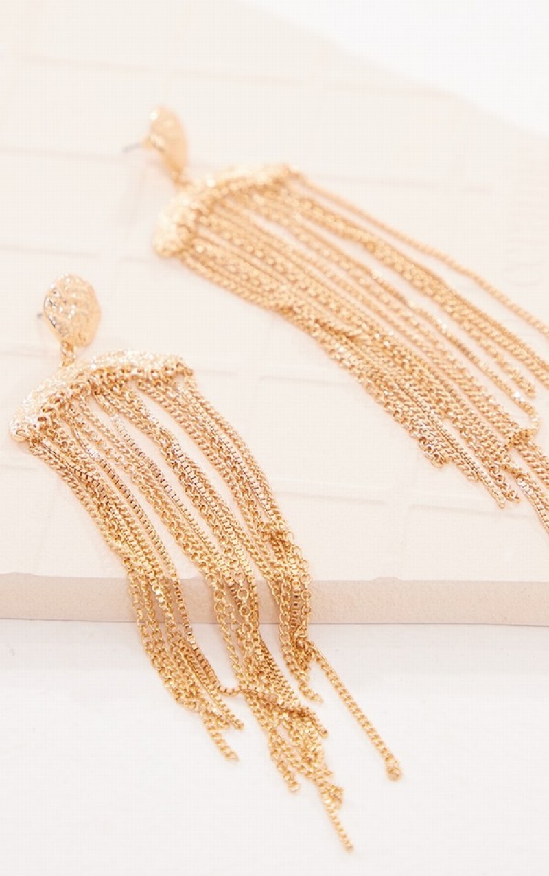 Gold Pretty Little Thing Extreme Tassel Statement Jewelry | UZBVJHA-10