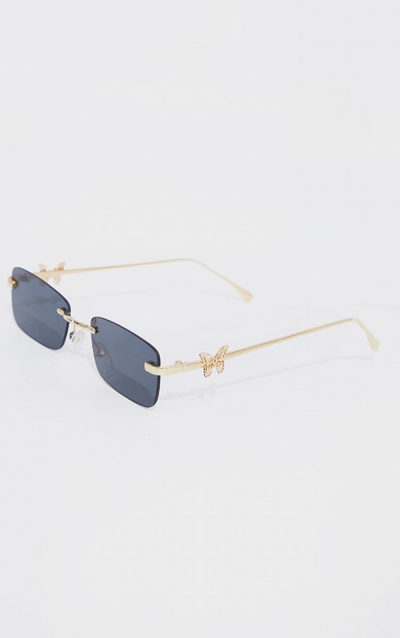 Gold Pretty Little Thing Frame Lens Butterfly Sunglasses | GYVDSZN-43