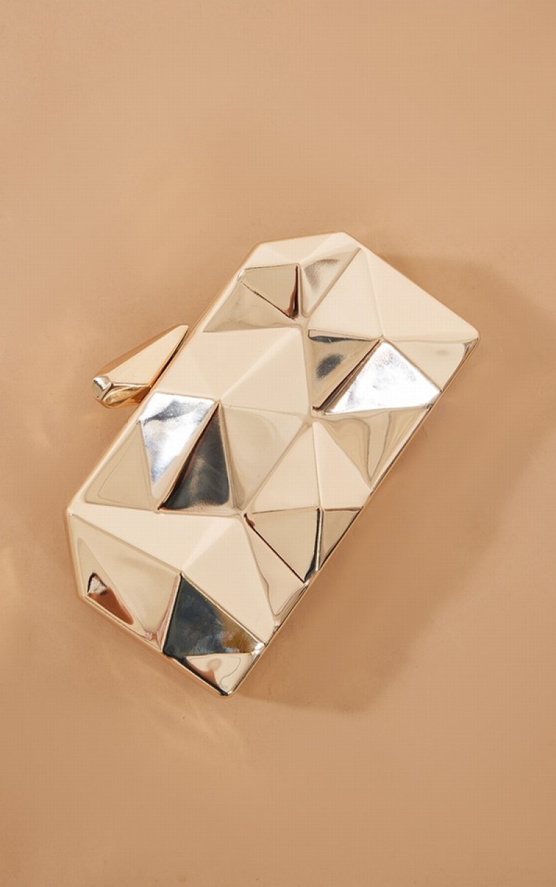 Gold Pretty Little Thing Geometric Box Clutch Bags | SLUEOVY-67