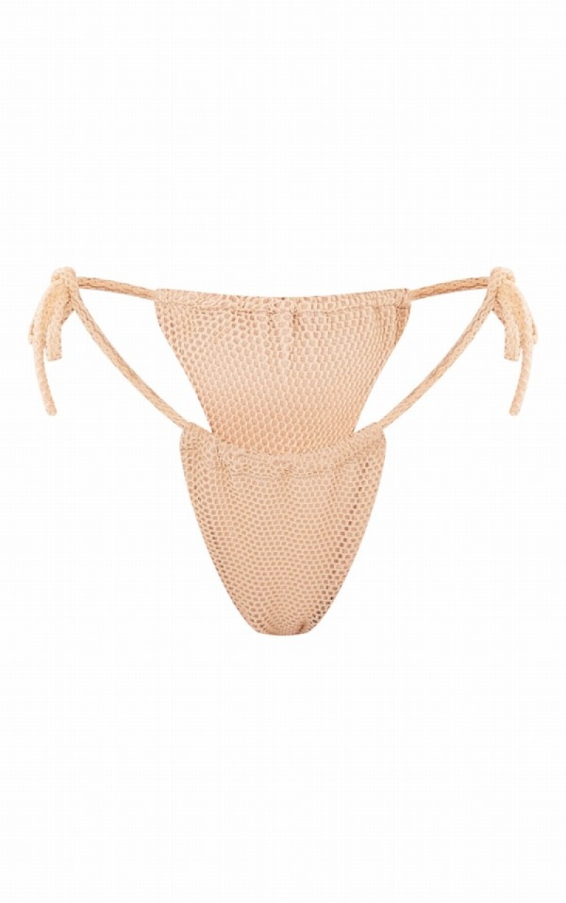 Gold Pretty Little Thing Glitter Net Tie Side Bikini Bottoms | HQJGOAF-48