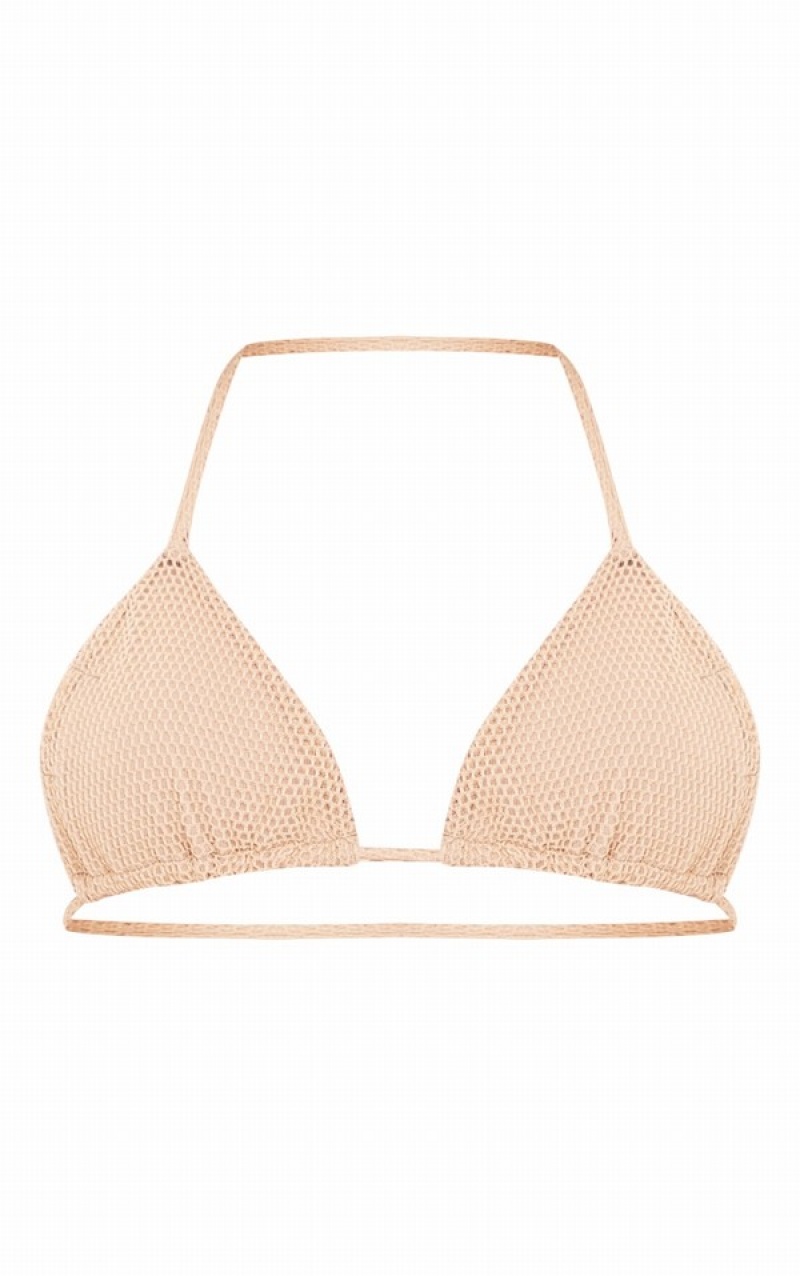 Gold Pretty Little Thing Glitter Net Triangle Bikini Tops | FKEZMQA-86