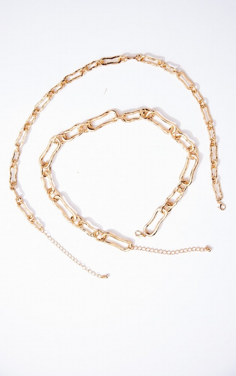 Gold Pretty Little Thing HammeLong Link Layered Jewelry | GLMOJKN-13