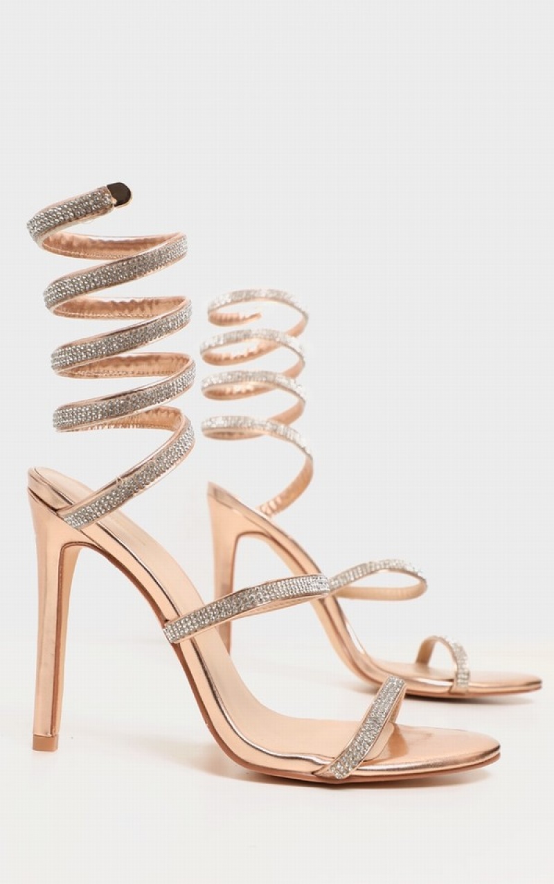 Gold Pretty Little Thing Jewel Diamante Heels | REZVFYS-50