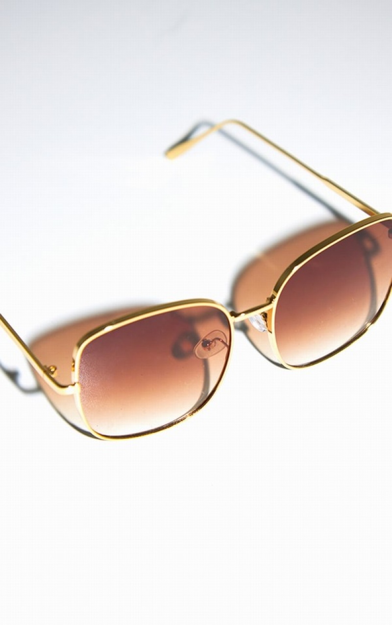 Gold Pretty Little Thing Metal Tort Oversized Frame Sunglasses | FYAXORE-35