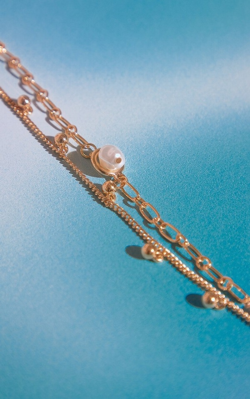 Gold Pretty Little Thing Pearl Charm LayeAnklet Jewelry | KUQXTBW-27