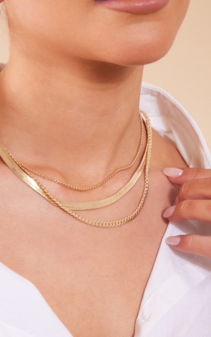 Gold Pretty Little Thing Snake Chain Layered Jewelry | OYWGLNQ-84