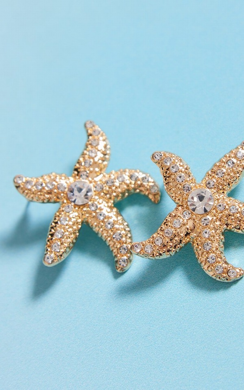 Gold Pretty Little Thing Starfish Statement Stud Jewelry | LOERISK-57