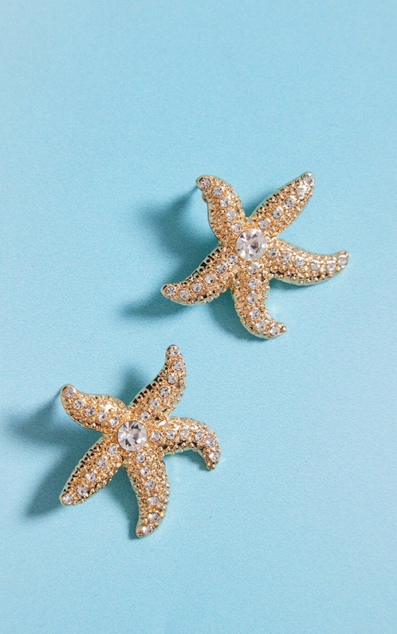 Gold Pretty Little Thing Starfish Statement Stud Jewelry | LOERISK-57