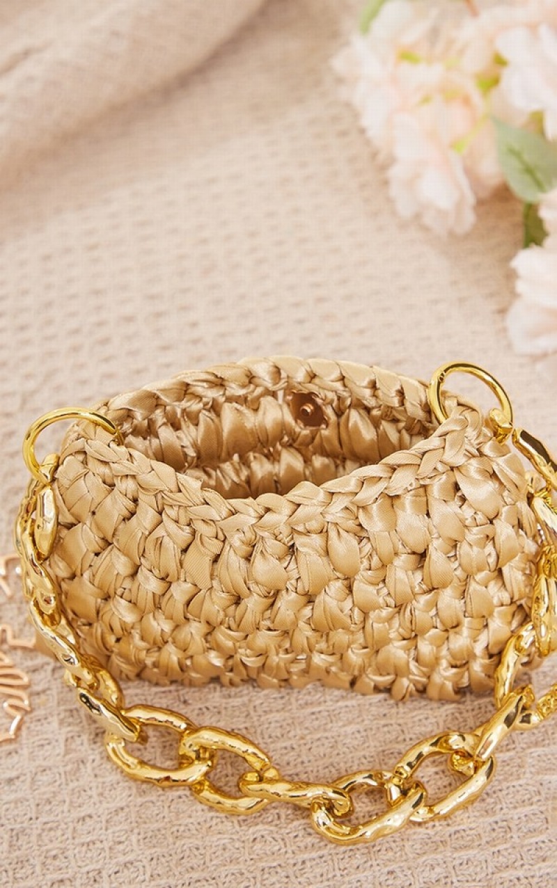 Gold Pretty Little Thing Woven Satin Chain Strap Mini Bags | YWZQVHG-32