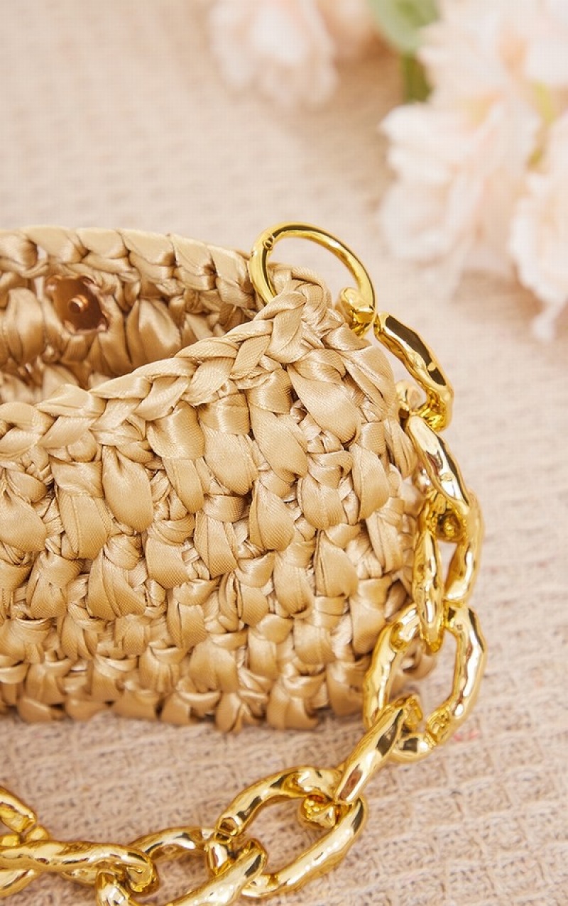 Gold Pretty Little Thing Woven Satin Chain Strap Mini Bags | YWZQVHG-32