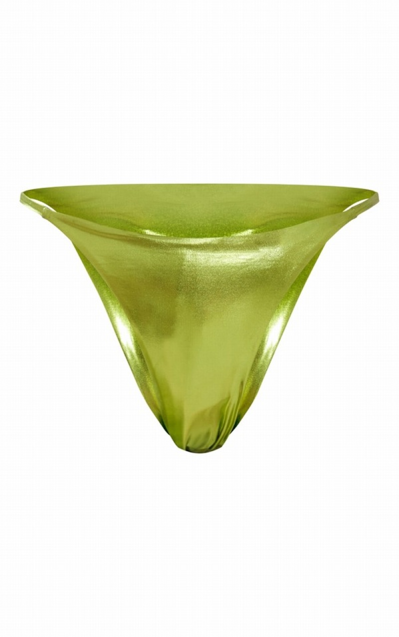 Green Pretty Little Thing Apple Metallic Tanga Bikini Bottoms | URDQBCN-37