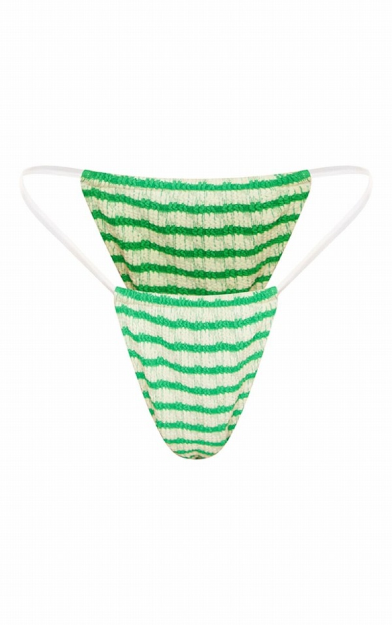 Green Pretty Little Thing Contrast Stripe Crinkle Tanga Bikini Bottoms | WKMTUVJ-06