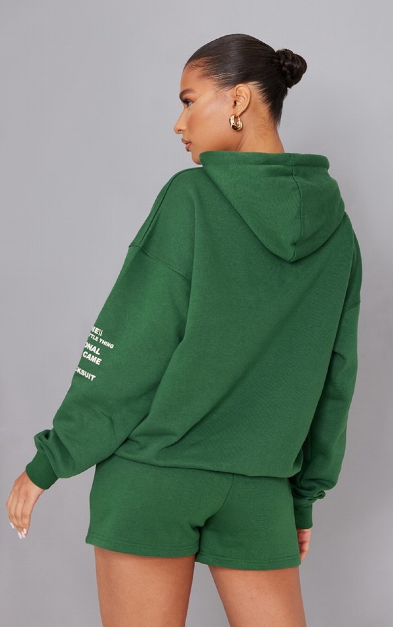 Green Pretty Little Thing Forest Oversized Graphic Print Pocket Front Sweatshirts | XBUNCSP-53