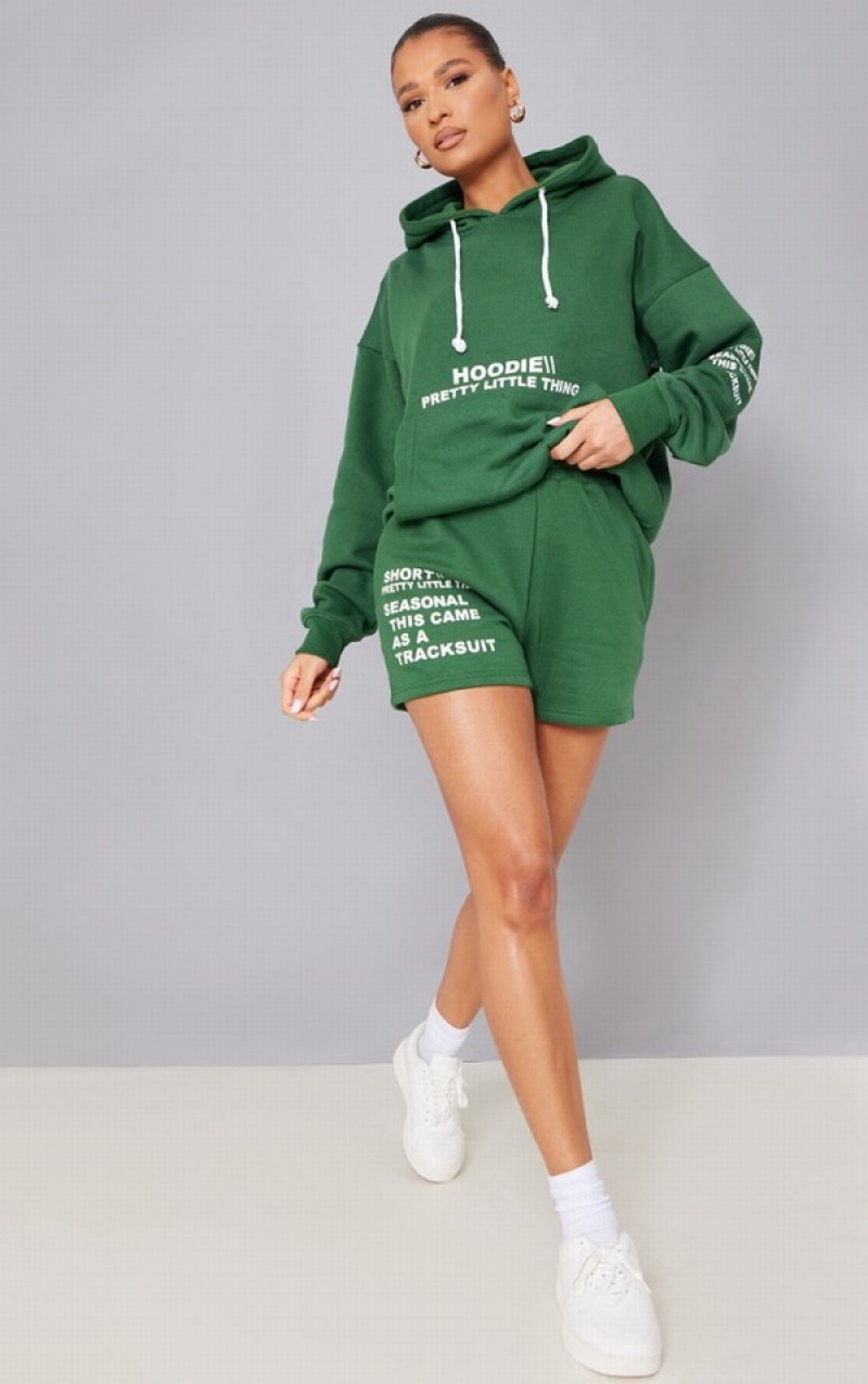 Green Pretty Little Thing Forest Oversized Graphic Print Pocket Front Sweatshirts | XBUNCSP-53