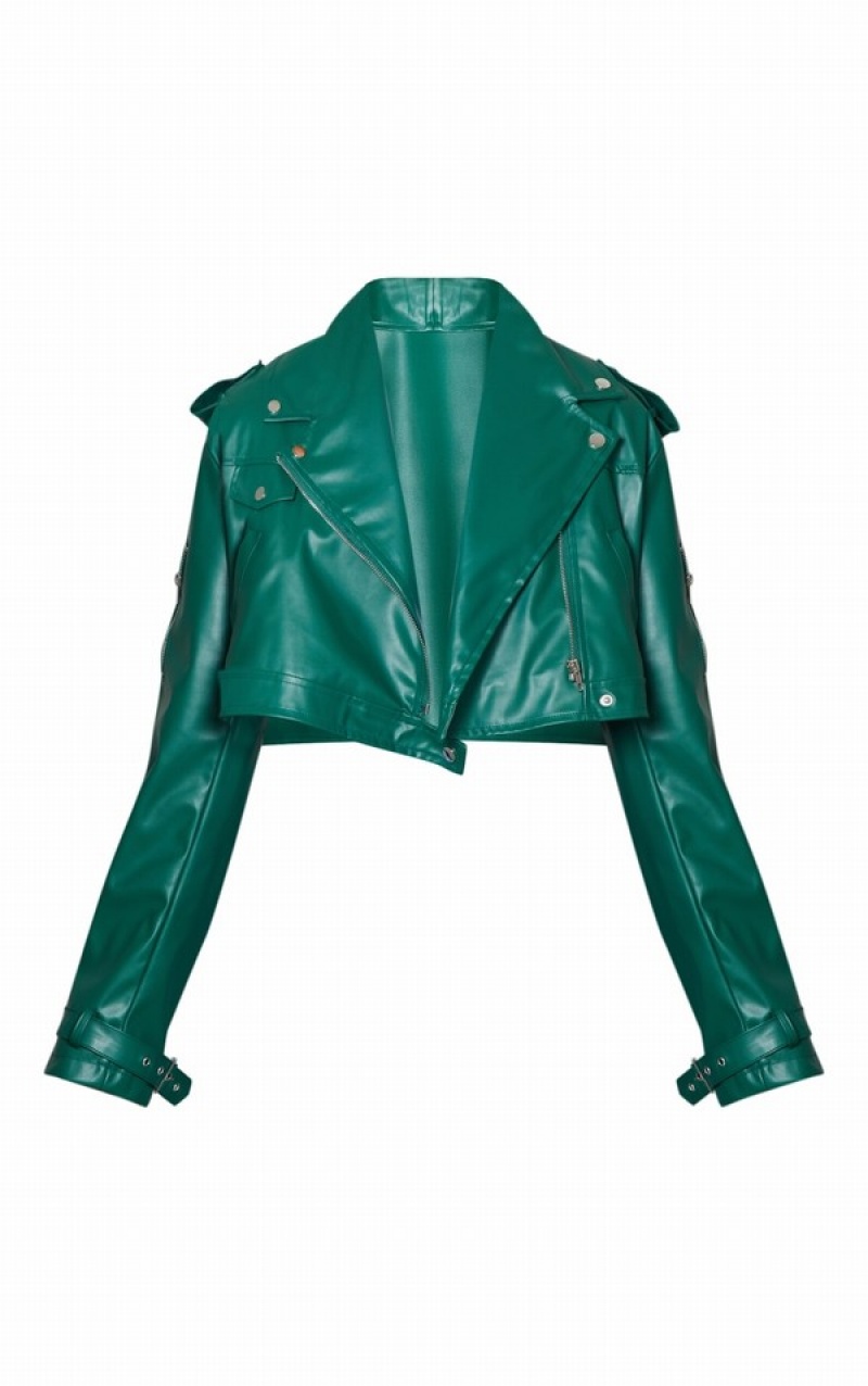 Green Pretty Little Thing Forest Oversized Cropped Boxy Biker Jackets | YHUDERB-42