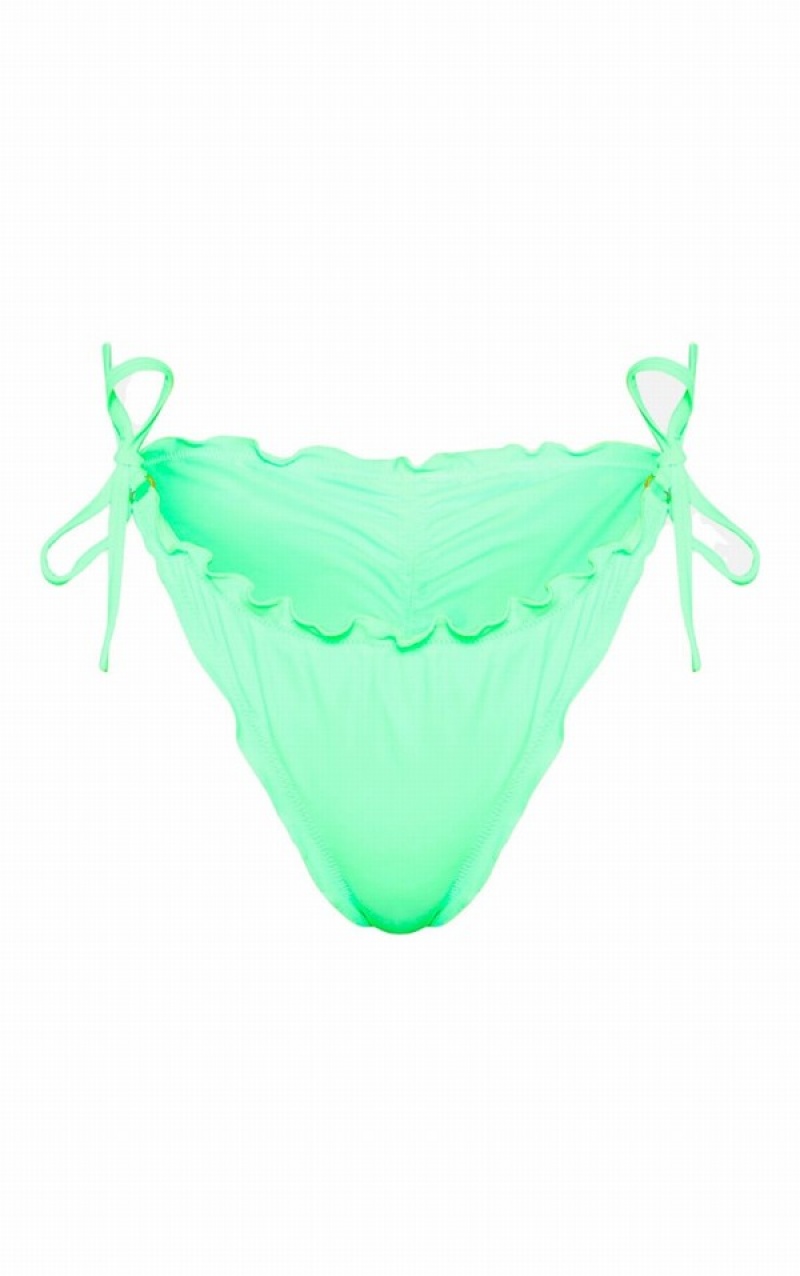 Green Pretty Little Thing Frill Edge Ruched Back Bikini Bottoms | TNWHXFE-97