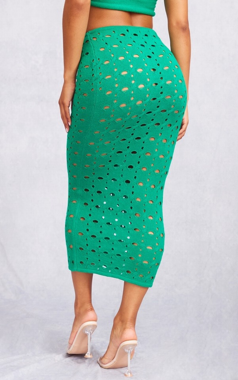 Green Pretty Little Thing Hole Detail Knitted Skirts | SKGNHCZ-54