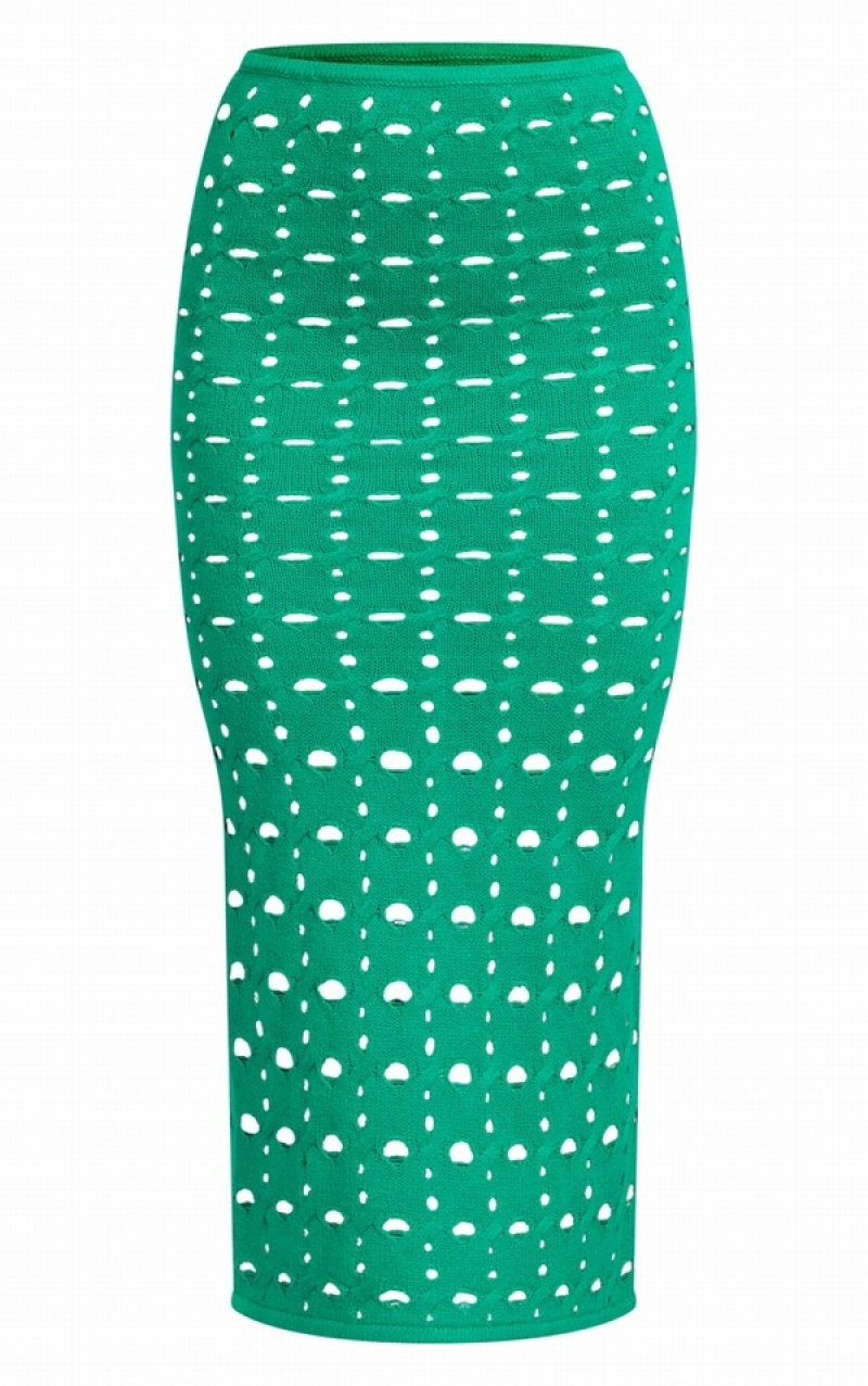 Green Pretty Little Thing Hole Detail Knitted Skirts | SKGNHCZ-54