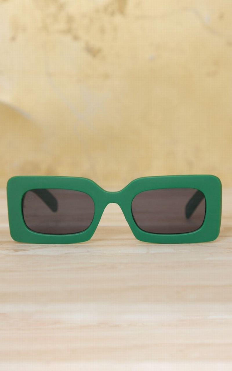 Green Pretty Little Thing Jeepers Peepers Matt Rectangular Sunglasses | QRLWVBH-80