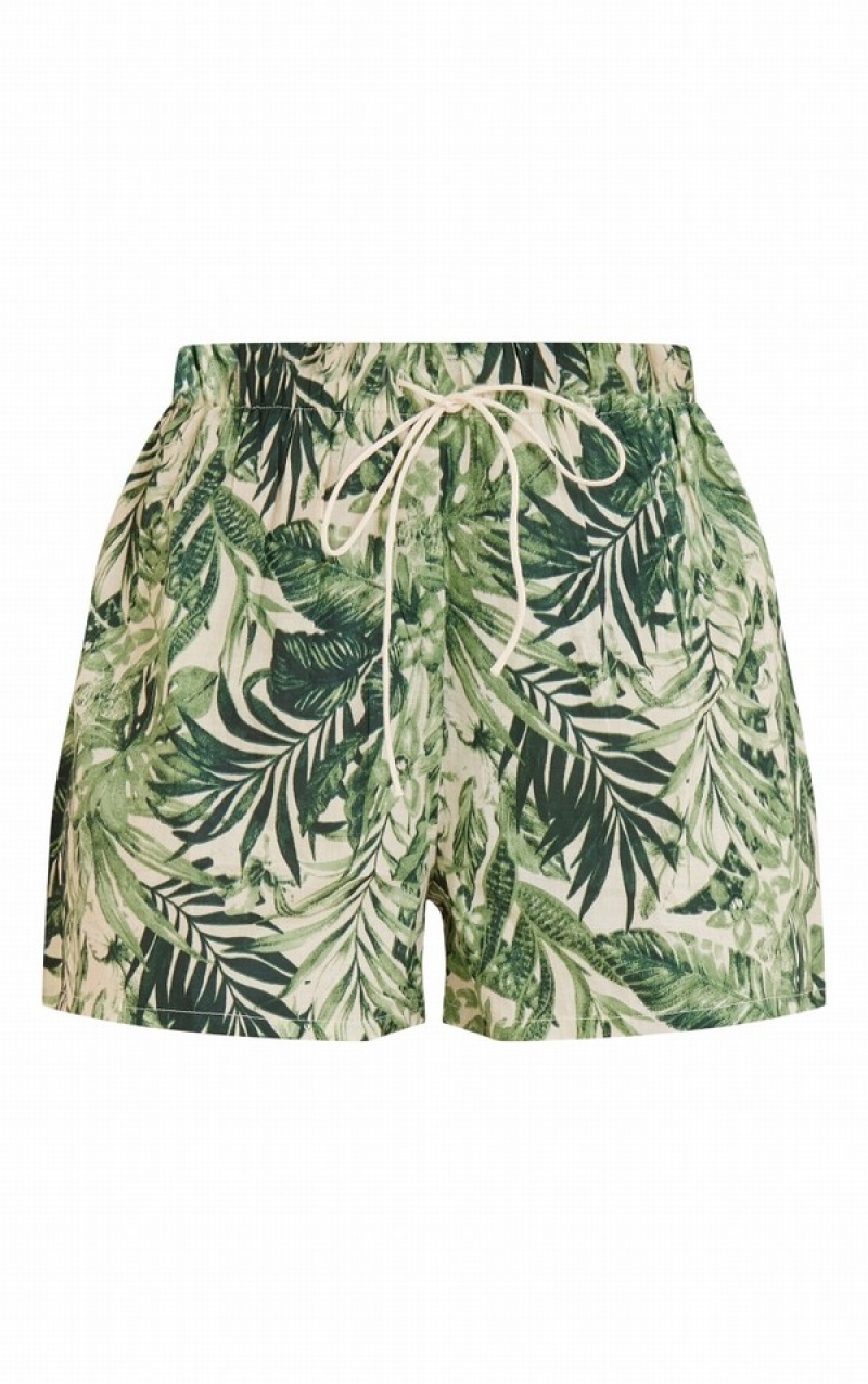 Green Pretty Little Thing Leaf Printed Cotton Shorts | VCBLQWM-92