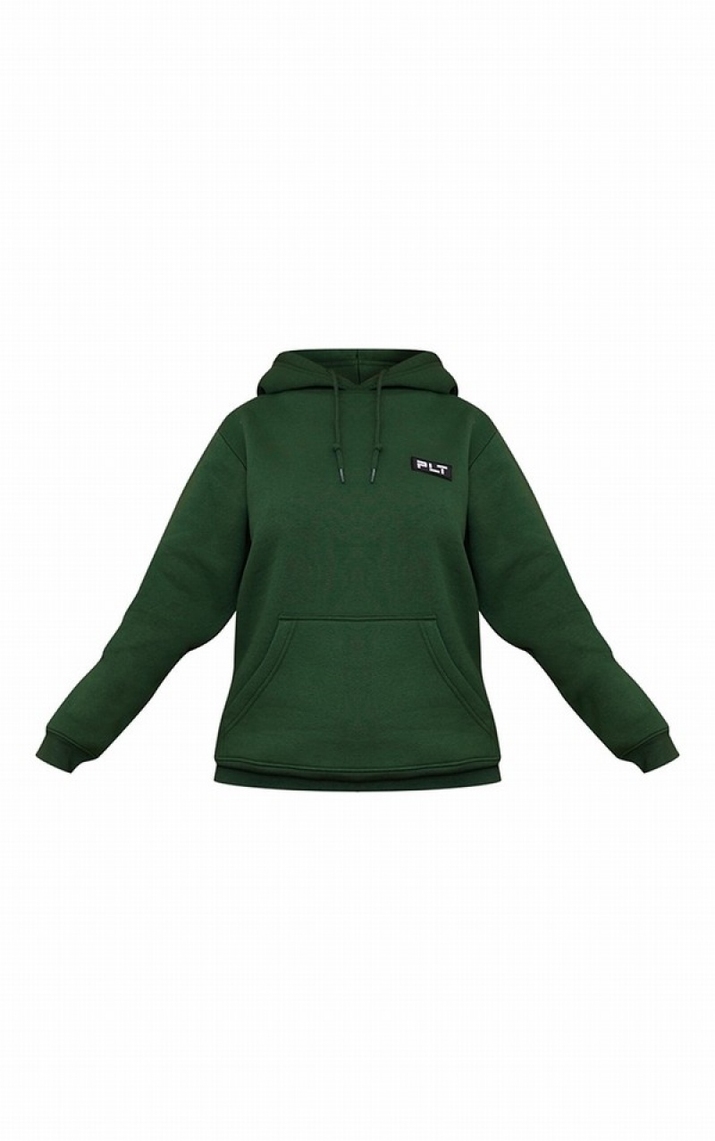 Green Pretty Little Thing Logo Forest Badge Detail Oversized Hoodie | OXHCJMP-36