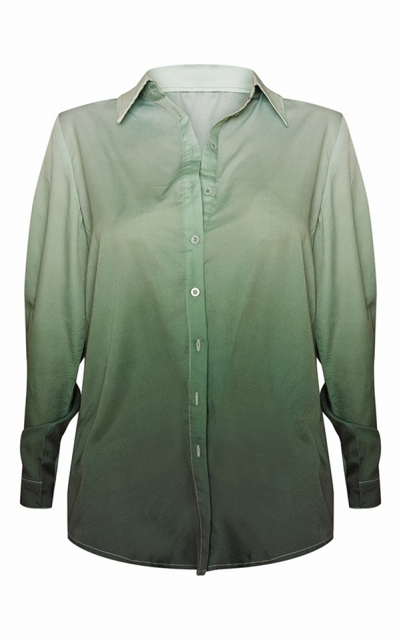 Green Pretty Little Thing Ombre Printed Oversized Shirts | PLEYNHK-07