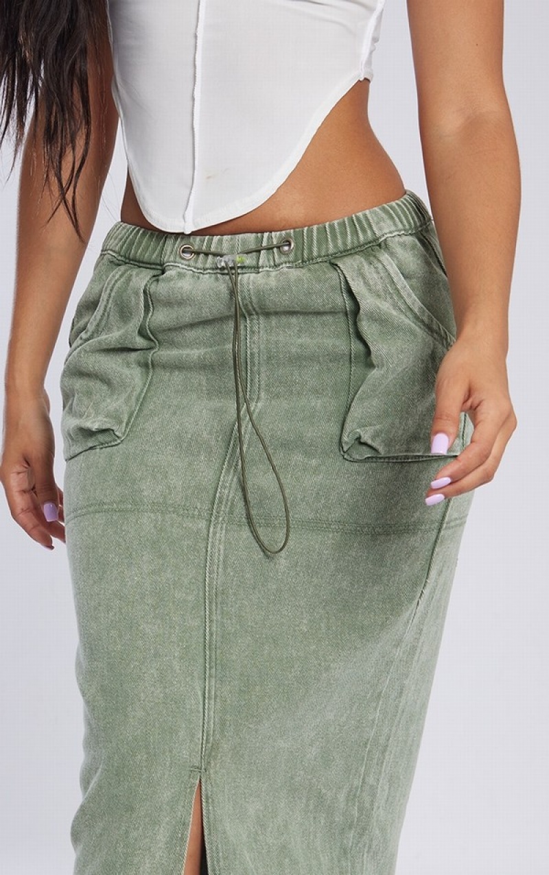 Green Pretty Little Thing Petite Washed Cargo Skirts | NIRCQUM-10