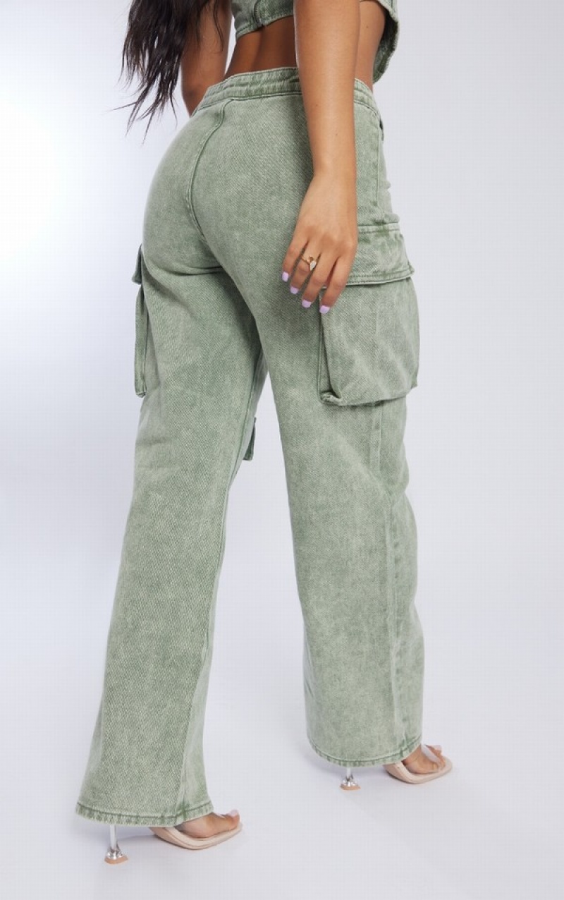 Green Pretty Little Thing Petite Washed Cargo Jeans | SMYKJAO-42