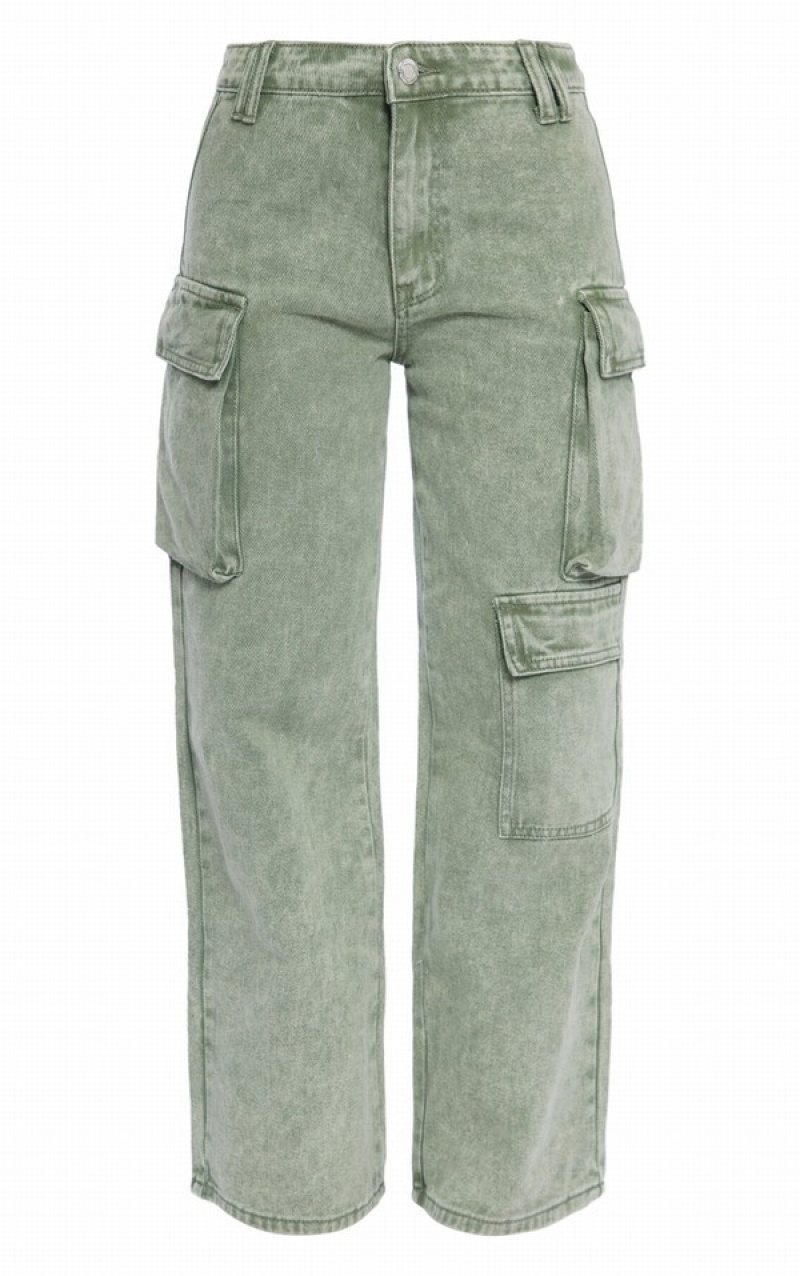 Green Pretty Little Thing Petite Washed Cargo Jeans | SMYKJAO-42