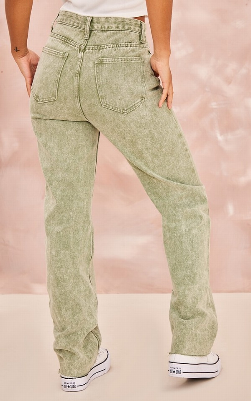 Green Pretty Little Thing Petite Washed Long Leg Straight Jeans | OYANKGR-03