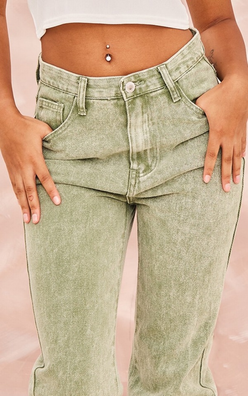 Green Pretty Little Thing Petite Washed Long Leg Straight Jeans | OYANKGR-03