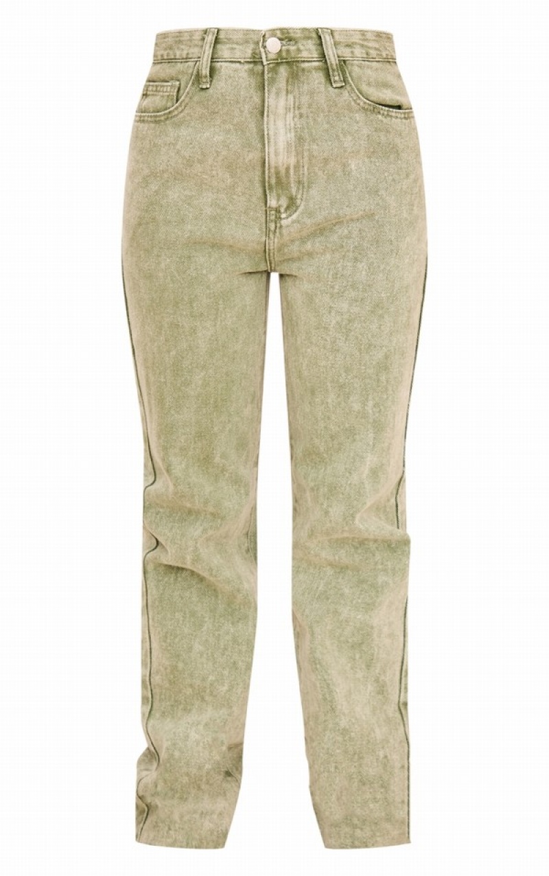 Green Pretty Little Thing Petite Washed Long Leg Straight Jeans | OYANKGR-03