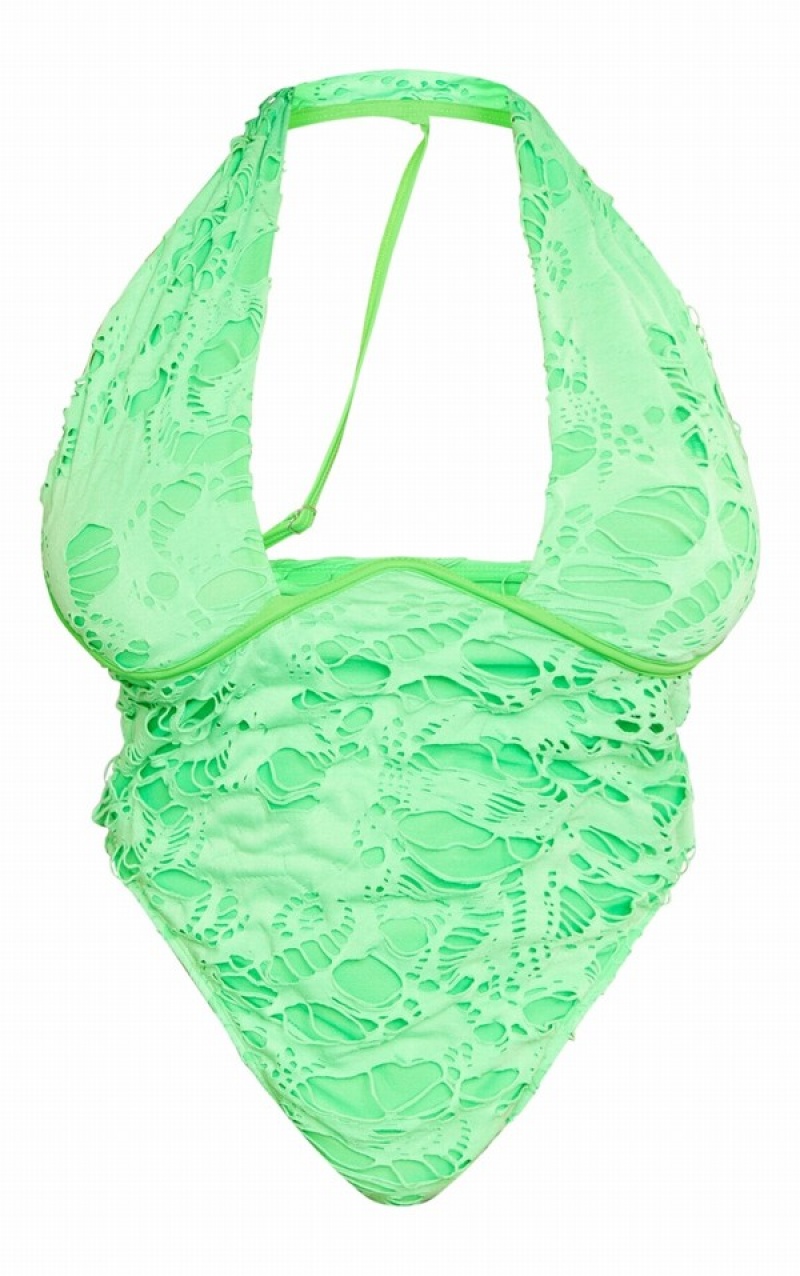 Green Pretty Little Thing Plus Apple Distressed Cut Out Swimsuits | XPDIJSH-51