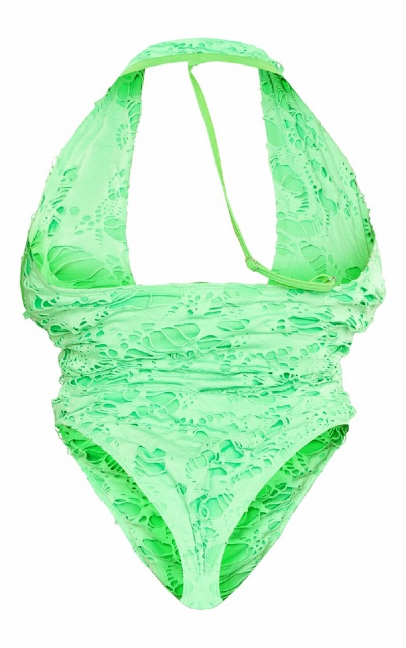 Green Pretty Little Thing Plus Apple Distressed Cut Out Swimsuits | XPDIJSH-51