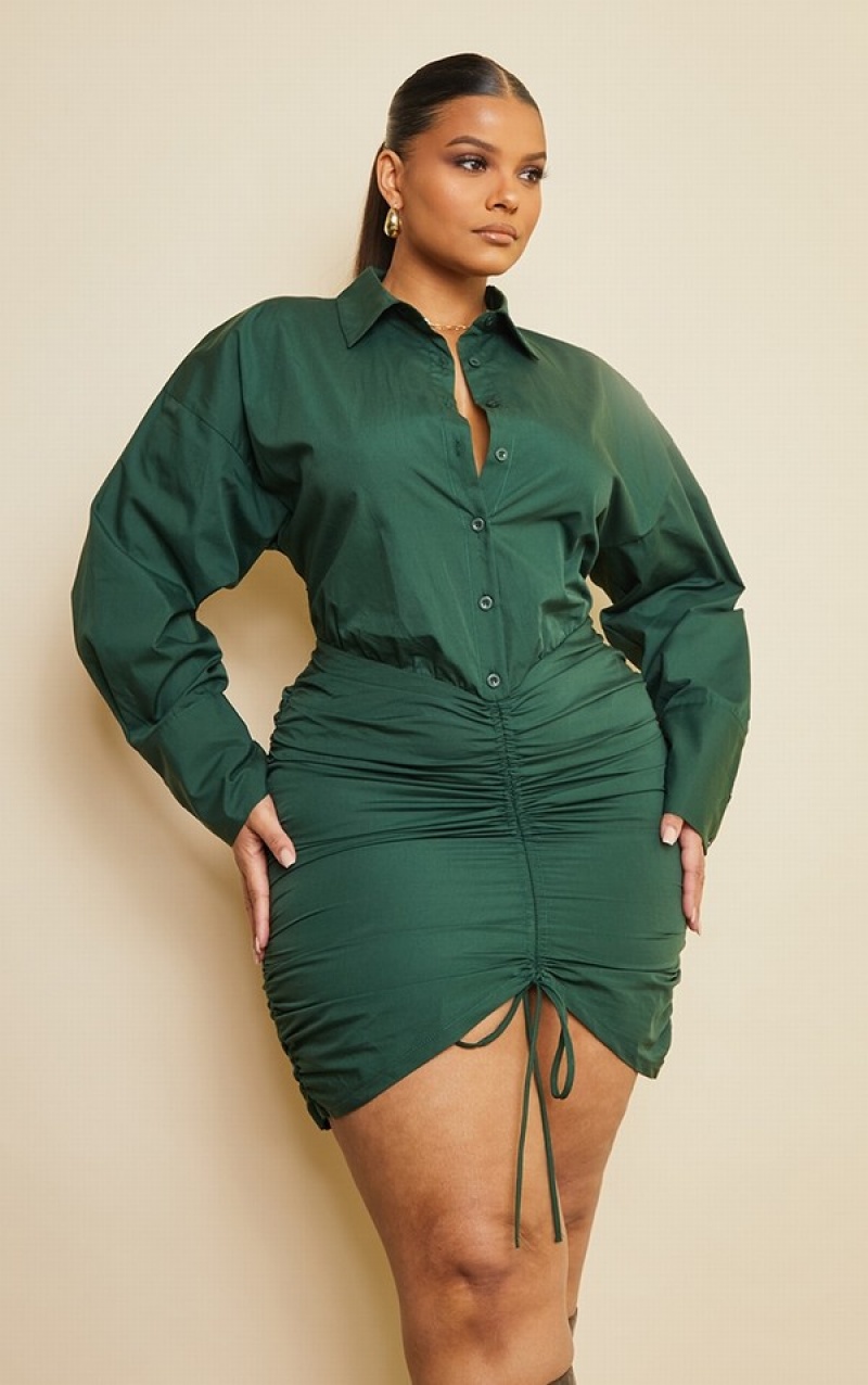 Green Pretty Little Thing Plus Forest Oversized Ruched Bodycon Dresses | AVFERGP-84