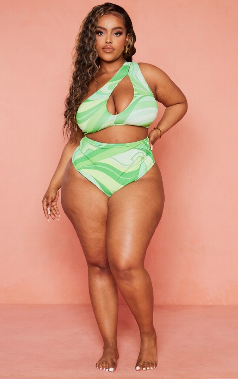 Green Pretty Little Thing Plus One Shoulder Bikini Tops | KQARJOU-71