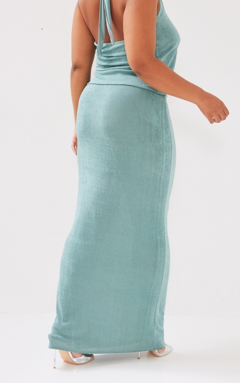 Green Pretty Little Thing Plus Pale Acetate Maxi Skirts | FKLSZNY-80